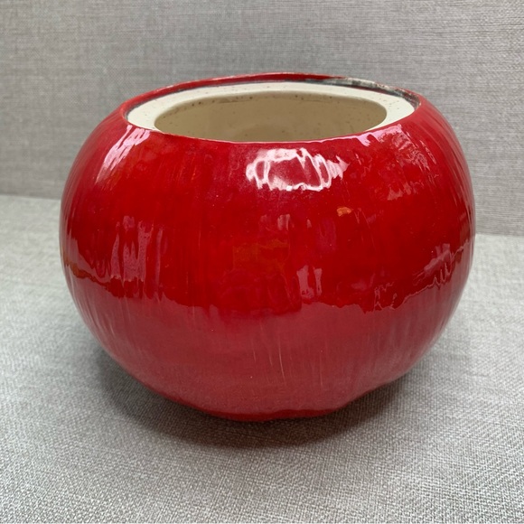 VINTAGE Iandola Ceramic Apple Lidded Jar Bright Red Cookie Leaves and Stem - Picture 6 of 12